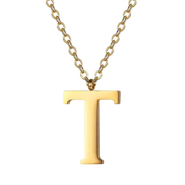 PROSTEEL Colgante Inicial T Collar de oro con letra del alfabeto, collar de acero inoxidable para mujeres y niñas, regalo de cumpleaños de joyería con encanto de nombre personalizado
