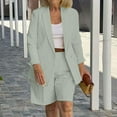 thumbnail image 3 of Scyoekwg Blazer Sets Women 2 Piece Outfits Business Office Work Two Piece Sets Long Sleeve Tops Shorts Sweatsuit Casual Matching Outfits Fashion Outfits Sets (Mint Green,S), 3 of 6