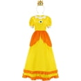 thumbnail image 4 of 6-Piece Galaxy Princess Cosplay Costume Set for Women, Satin Cosplay Party Gown with Crown, Star Wand & Accessories, Complete Halloween Dress-Up Outfit (Yellow), 4 of 8