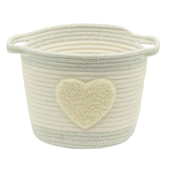 Panier de rangement en corde de coton avec image en forme de cœur ivoire avec bordure grise