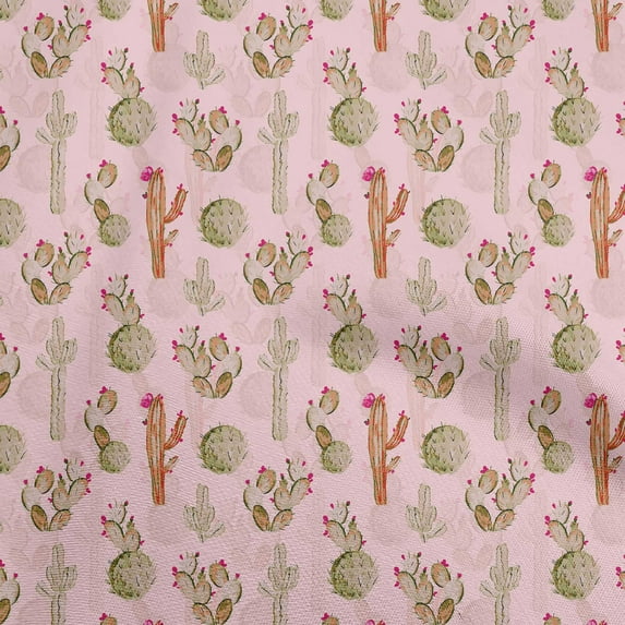 oneOone Rayon Light Pink Fabric Cactus Fabric For Sewing Printed Craft Fabric By The Yard 56 Inch Wide