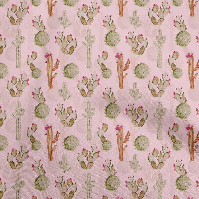 oneOone Tissu Flex Coton Rose Clair Cactus Matériel de Robe Tissu Imprimé Tissu au Mètre 40 Pouces de Large
