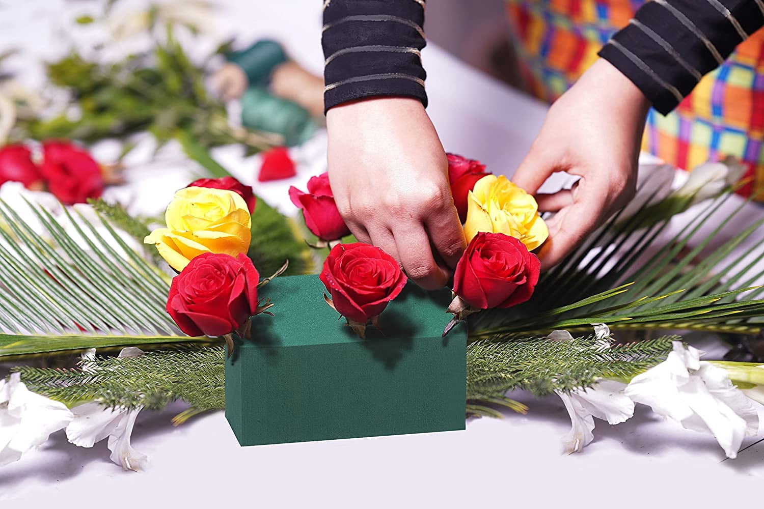 Large Pack of 3 Dry and Wet Floral Foam Blocks for Fresh and Artificial Flowers, Each (7.8” L x 3.5” W x 2.4” H), for Wedding, Birthdays, Home, Office, and Garden Decorations