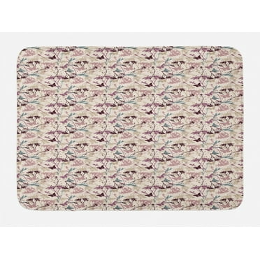 Floral Bath Mat, Butterfly and Dragonfly with Wildflowers Abstract Flora and Fauna Illustration, Non-Slip Plush Mat Bathroom Kitchen Laundry Room Decor, 29.5 X 17.5 Inches, Teal Beige Mauve, Ambesonne