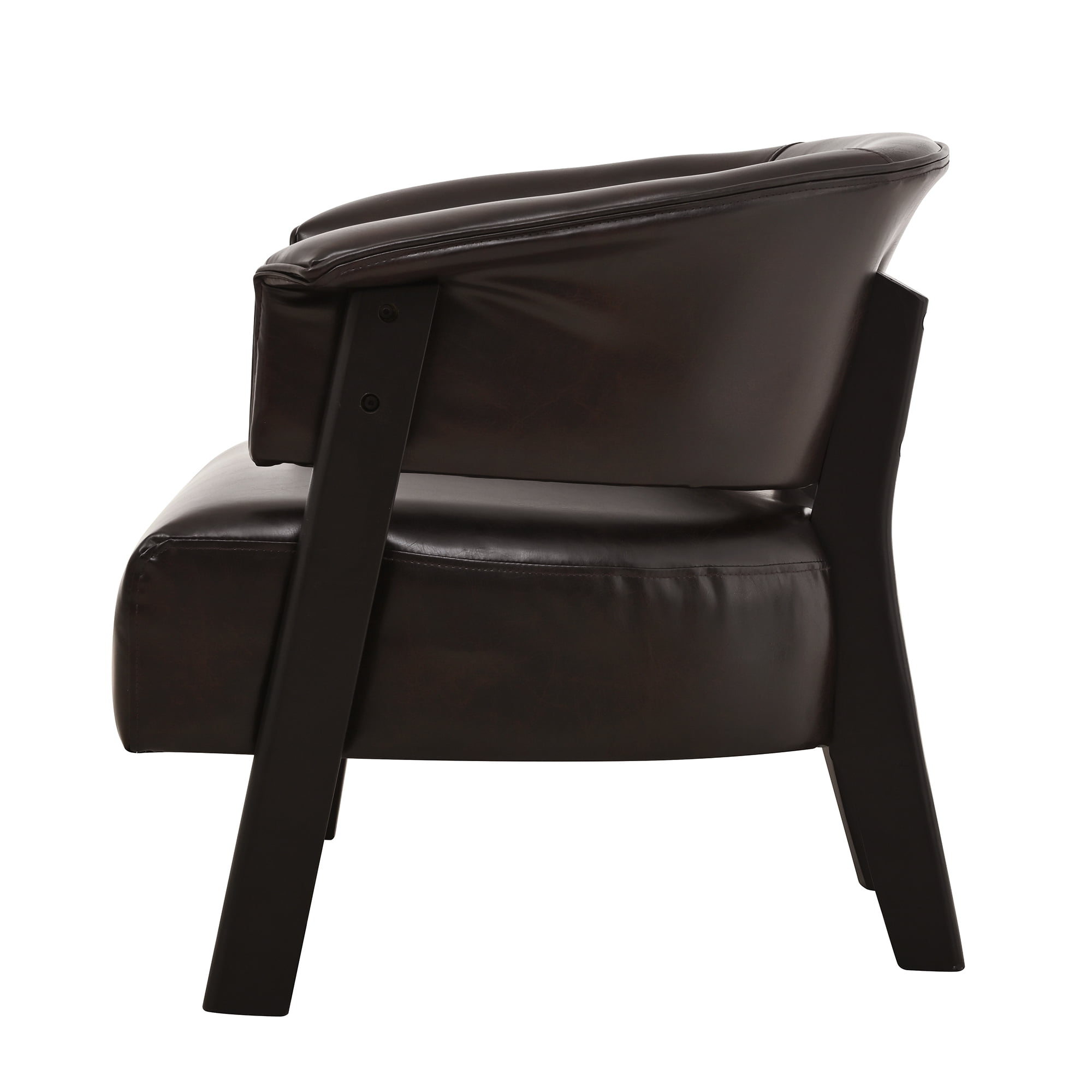 Wingback Accent Chair with Faux Leather and Wrap-Around Back, Upholstered Armchair and Reading Chair with Solid Wood Legs, Brown
