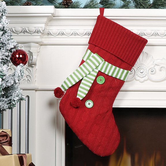Knitted Christmas Stocking with Scarf Red Green White Hanging Stockings Classic Xmas Hanging Decorations for Christmas Party Home Fireplace Decor Family Friend Gift
