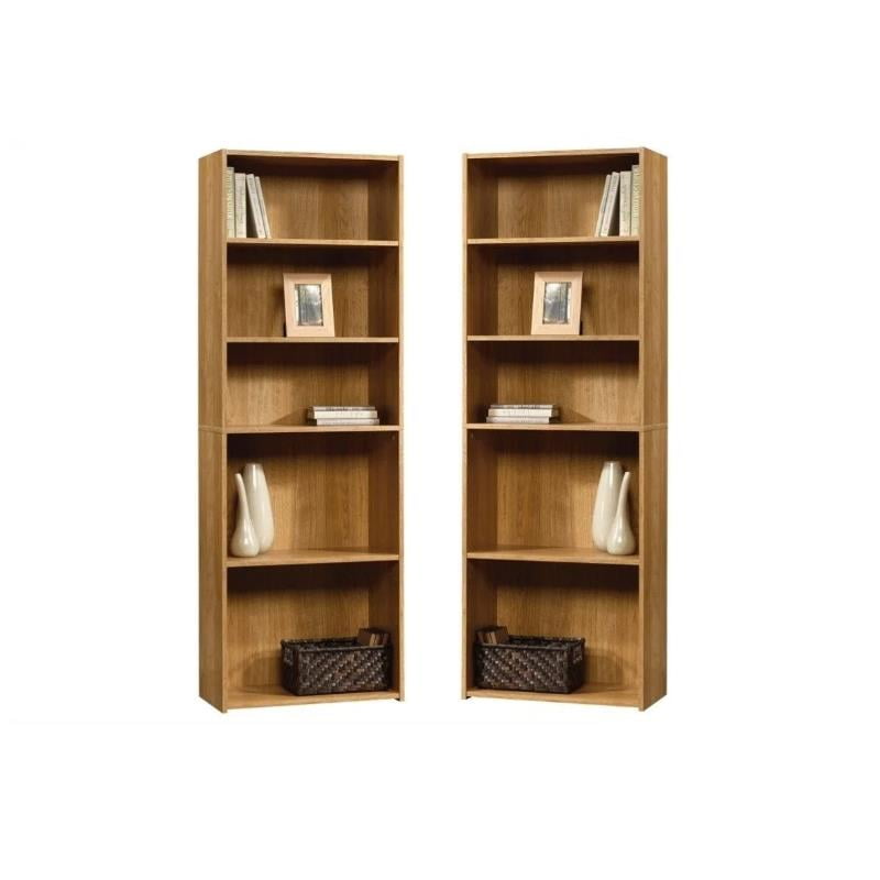 5 Shelf Engineered Wood Bookcase Set, Sauder Contemporary 2 Shelf Bookcase Estate Black