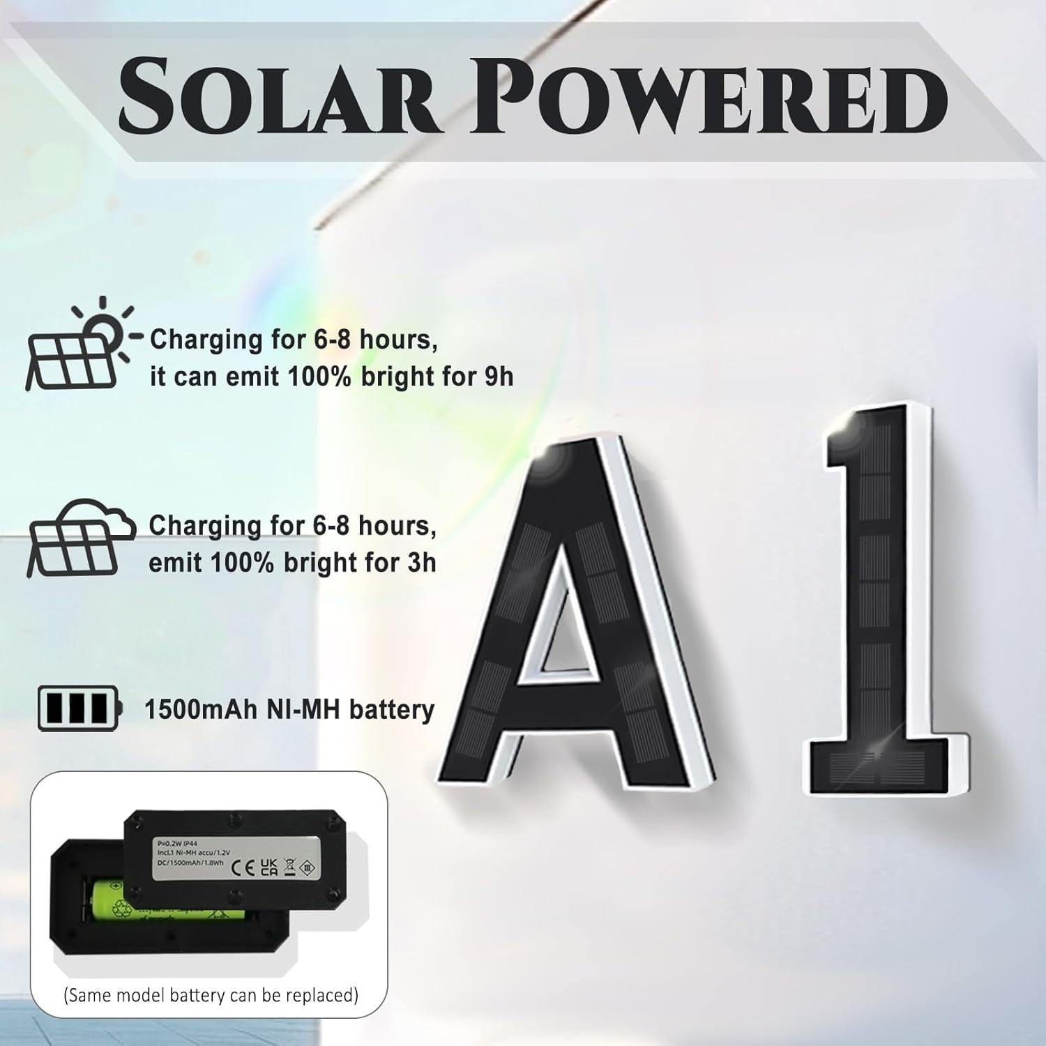 9 Inch Solar Lighted House Number, Waterproof Backlit LED Address Sign for Outside, Modern Illuminated Number for Home Garage