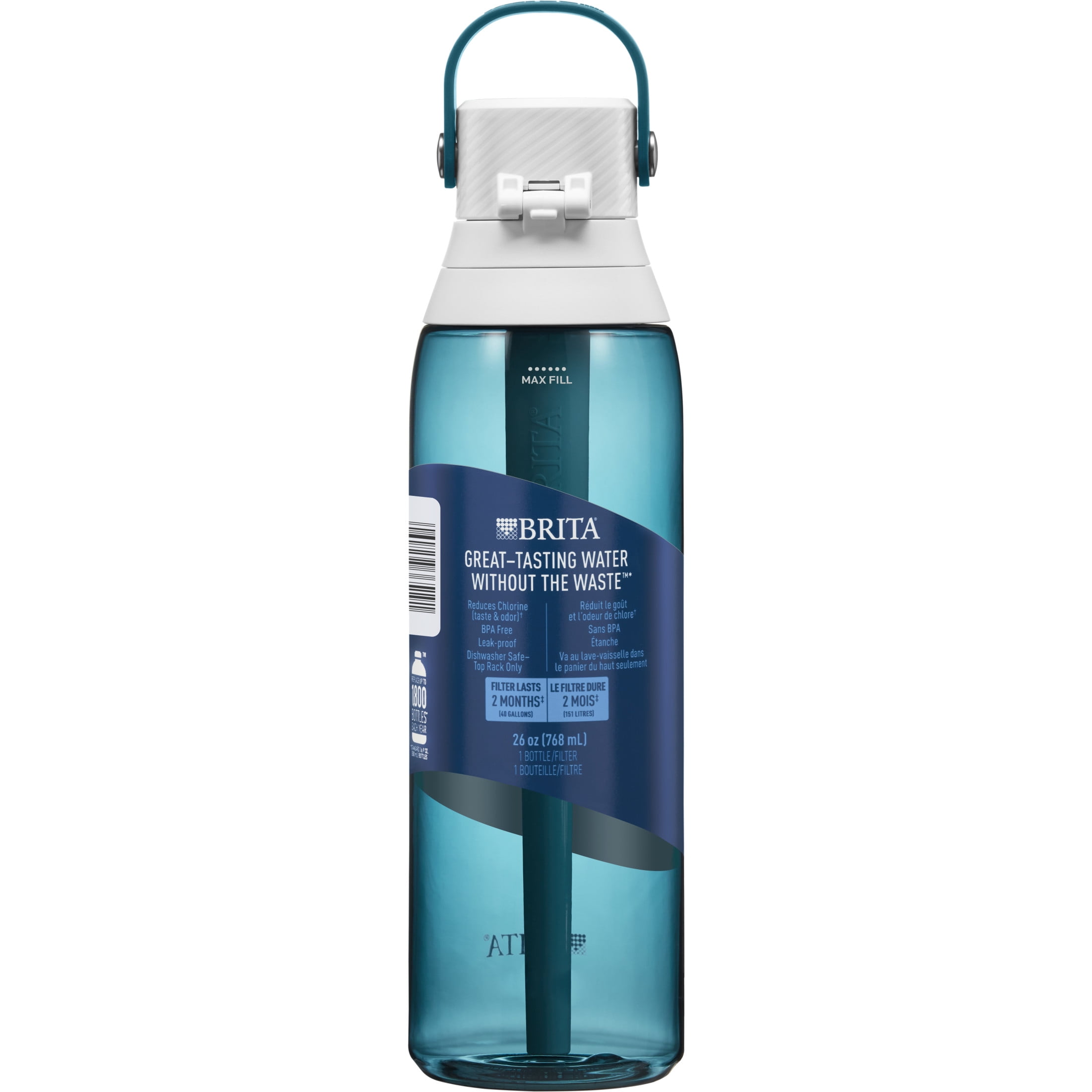 (3 pack) Brita 26 oz Premium Plastic Filtered Water Bottle, Sea Glass, Leak Proof, BPA Free with Straw