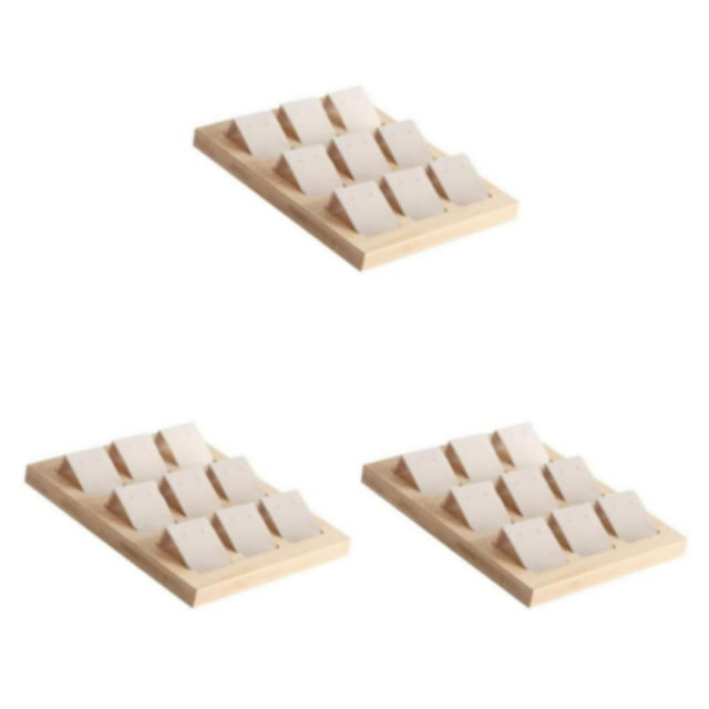 Maytalsory Rustic Wood Earring Card Holder with Tray for Jewelry Display Showcasing Collection 9 Pair Cream 3Set