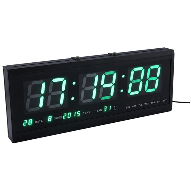 Reloj de Pared Digital LED ANGGREK Grande con Fecha y Temperatura Verde 12/24 Horas