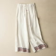 thumbnail image 2 of LLYwey s Womens Travel Pants Ladies Summer Fashion Solid Color Embroidery Art Style Flowing Double Layer Thin Straight Leg Wide Leg Pants New Full Length Pants Regular Fitted White 3XL, 2 of 5