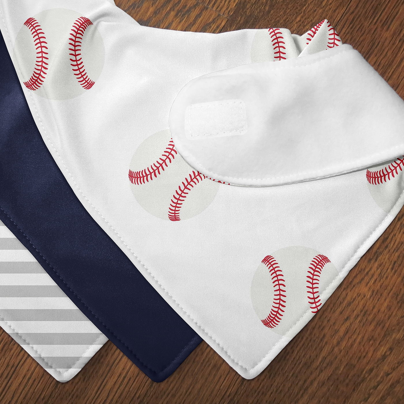 Sweet Jojo Designs Baseball Patch White Blue and Grey Fabric Bandana Baby Bibs 3 Piece Set