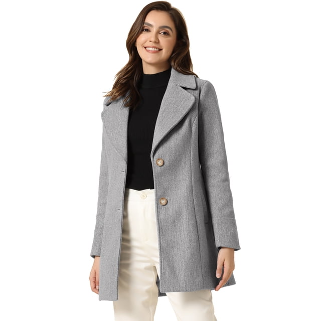 Abrigo De Botones Con Cuello Chal Con Muescas Para Mujer Abrigo De Invierno Largo De Un Solo Pecho Con Bolsillos Gris L