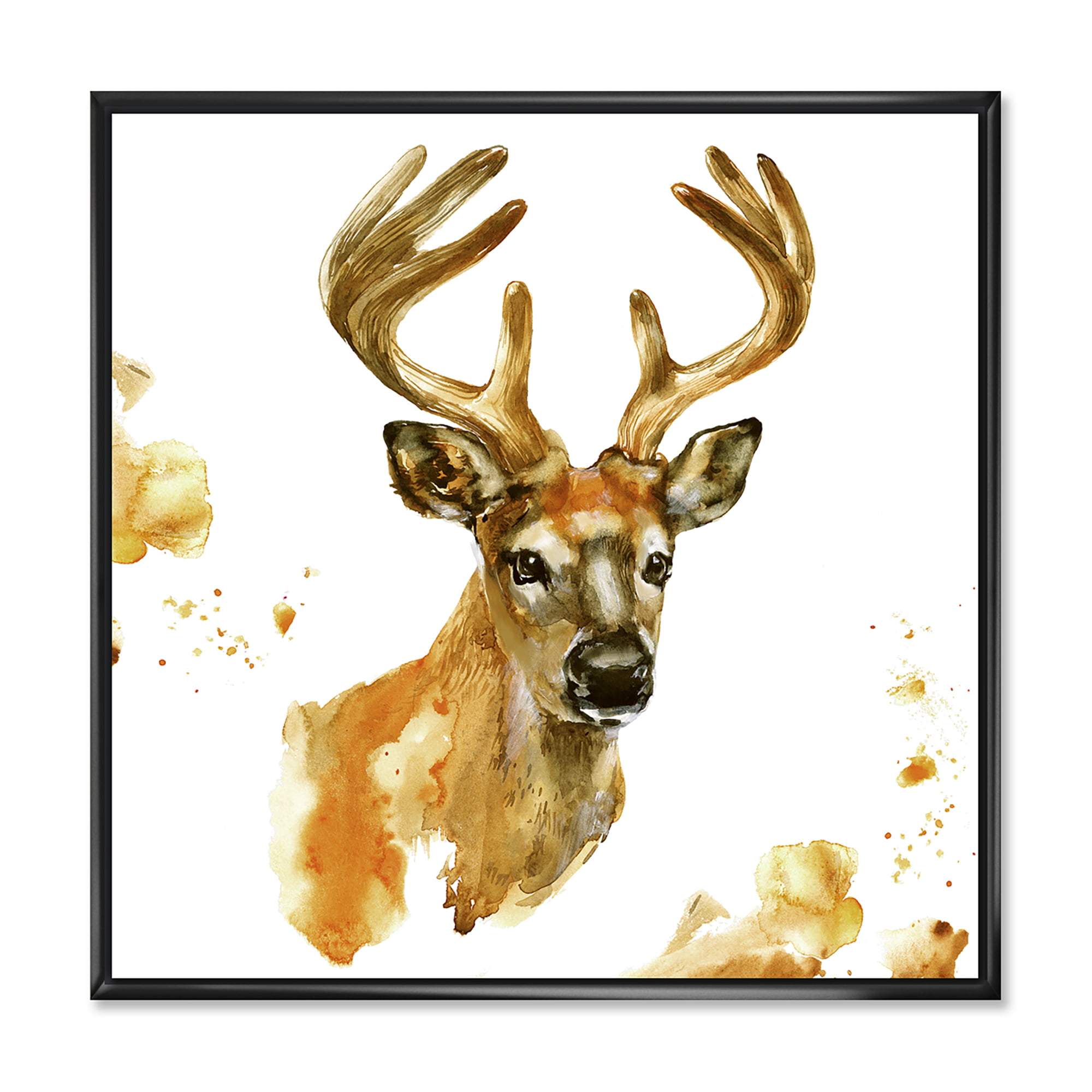 Stag Antlers Abstract Watercolour Canvas Print Framed Wall Art Picture Brown