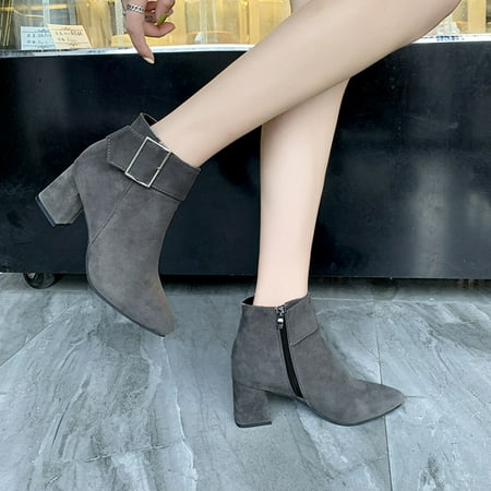 

Aueoeo Boots For Women Booties Women S Shoes Popularity Fashion Solid Color British Style Thick Heel Low Barrel Zipper Hasp Boots Womens Snow Boots
