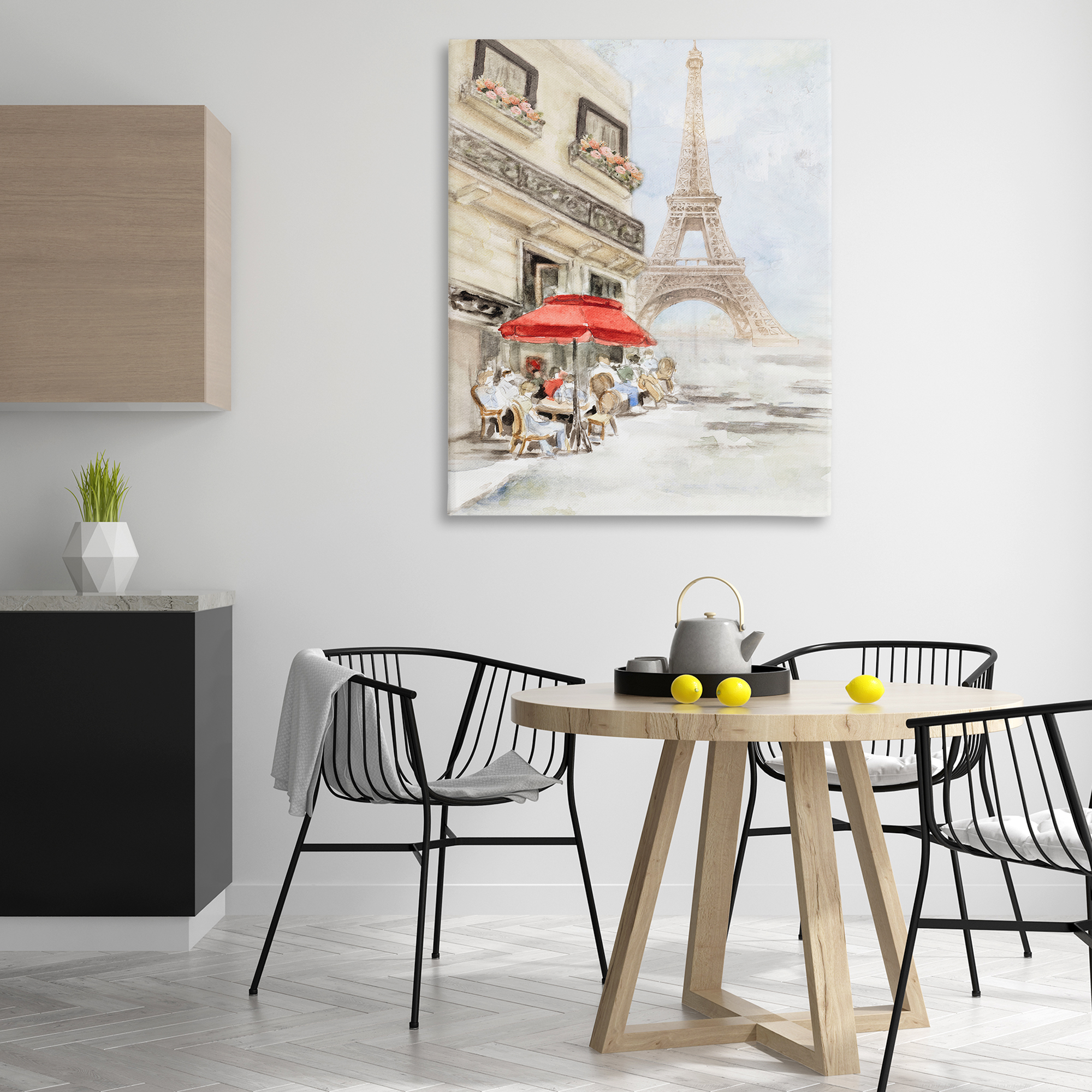 Stupell Industries Sunday Lunch Eiffel Tower Scenic & Cityscapes Painting Wrapped Canvas Art Print Wall Art, 36 x 48