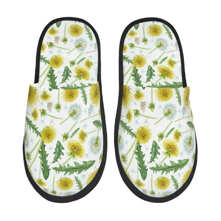 Balery Yellow Dandelions Slient Indoor Furry Fleece Comfort House Shoes Soft Non-Slip Home Shoes Cotton slippers House Slippers-- Large