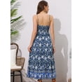 thumbnail image 3 of DARING DIVA Spaghetti Strap Smocked Maxi Boho Floral Dress M Blue, 3 of 6