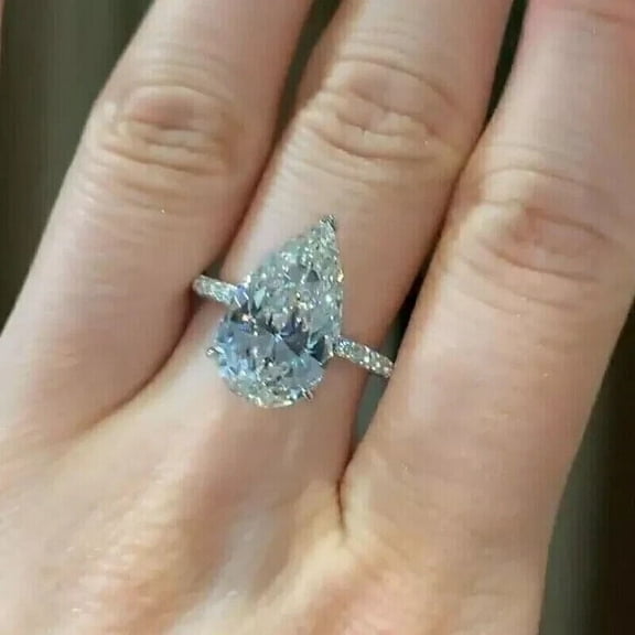 Valentine Day Special 4 CT Pear Cut Lab Created Diamond Women's Engagement Ring 14K White Gold Plated