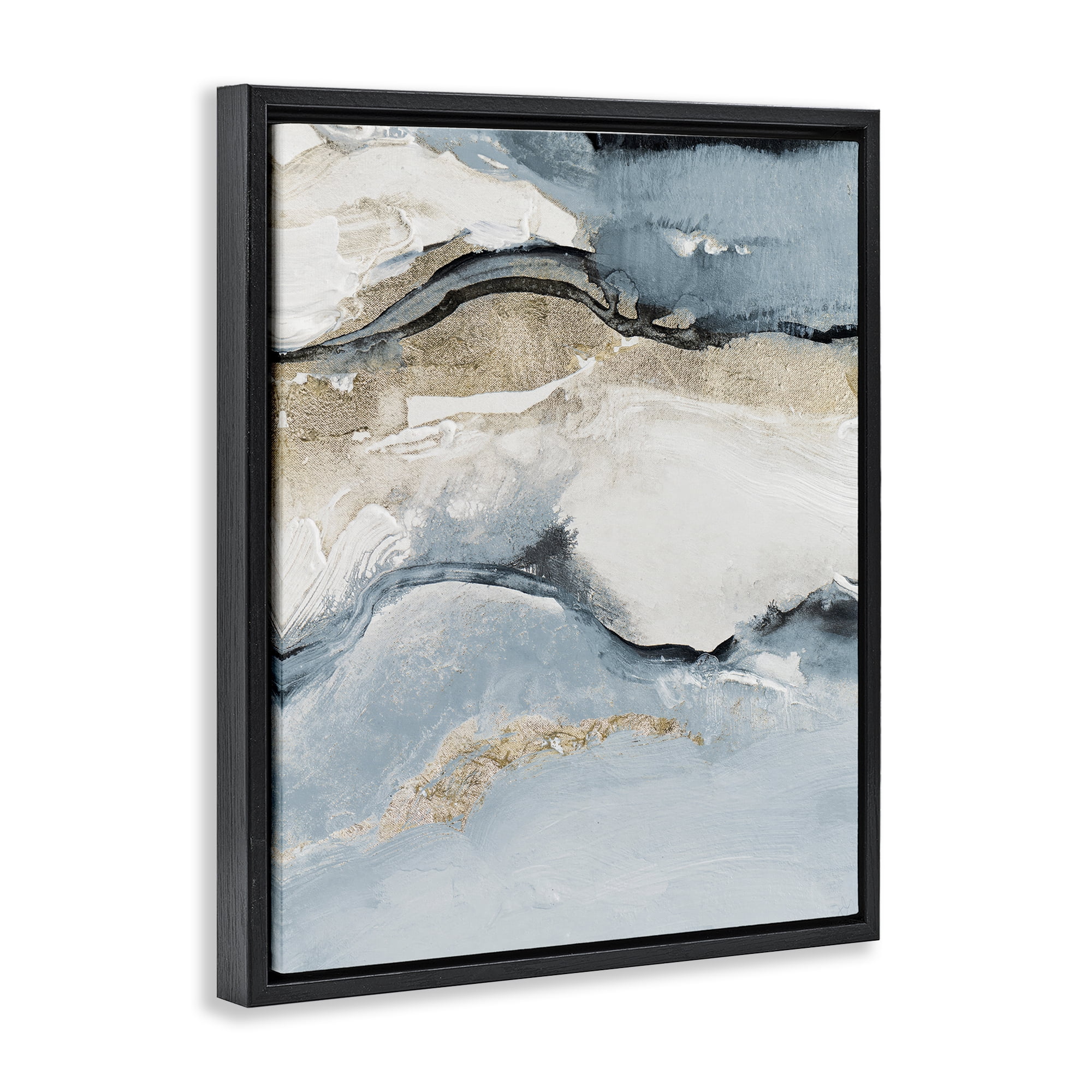 Stupell Industries Blue Organic Agate Pattern Abstract Painting Black Floater Framed Canvas Art Print Wall Art, 17 x 21