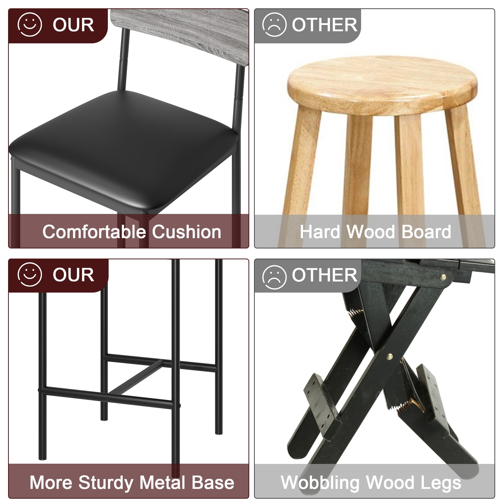 COZONY Barstools Set of 4, 37"H PU Upholstered Counter Bar Stools, Modern Armless Back Chairs, Kitchen, Living Room, Apartment, Dining Room, Pub, Gray