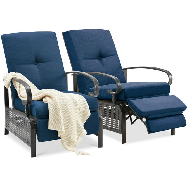 AECOJOY Chaise Longue Inclinable de Patio Réglable avec Coussins, Ensemble de 2 - Bleu