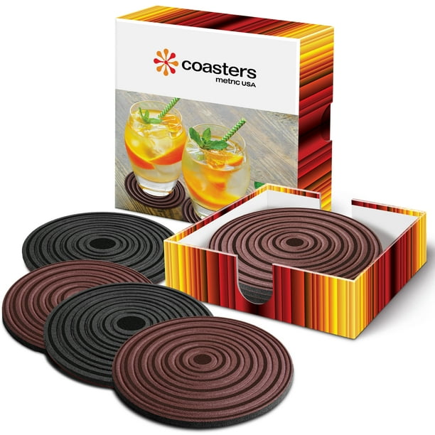 Absorbent Coasters by Metric USA 4 inches set of 6 Reversible Colors
