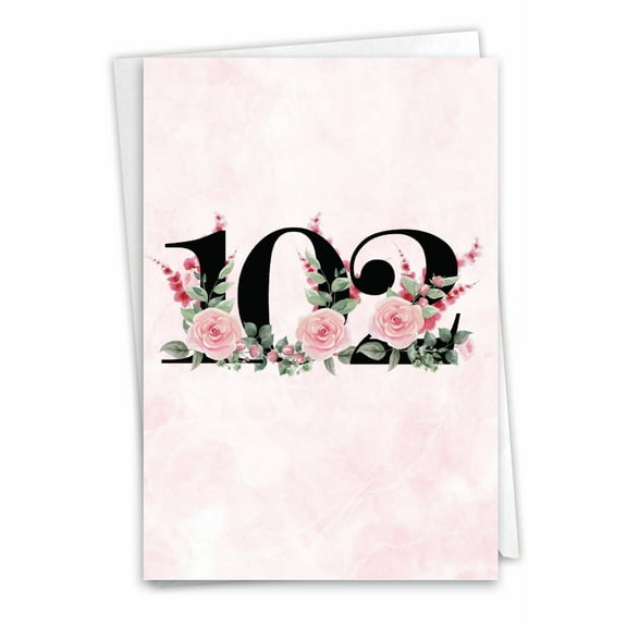 NobleWorks 102th Milestone Birthday Greeting Card with 5 x 7 Inch Envelope (1 Card) Floral Age 102 C8268MBG