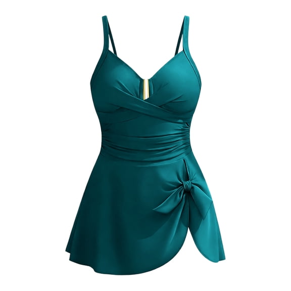 CHEEREAM Girls Tummy Control One Piece Swimsuits Criss Cross Cami Bathing Suits Kids U-Wire Ruched Swim Dress Bowkot Decorated