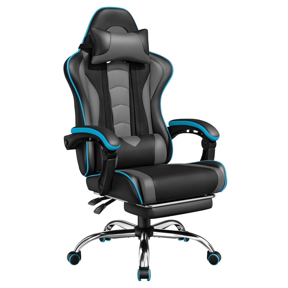 Yaheetech Ergonomic High Back Gaming Chair with Folding Footrest, Black/Gray
