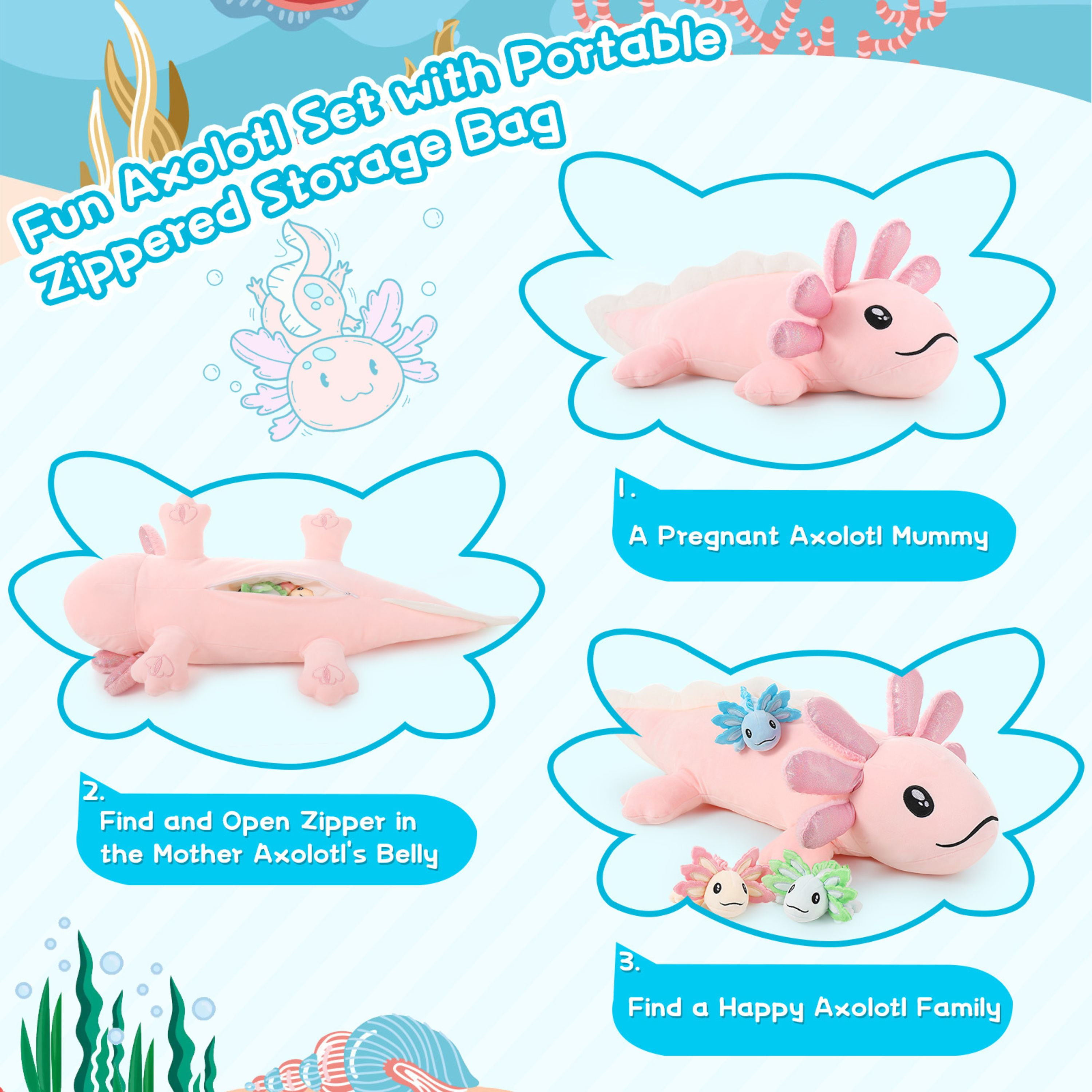 Tezituor 4Pcs Axolotl Stuffed Animal 31.5'' Giant Axolotl Plush with 3 Babies Plush Toy