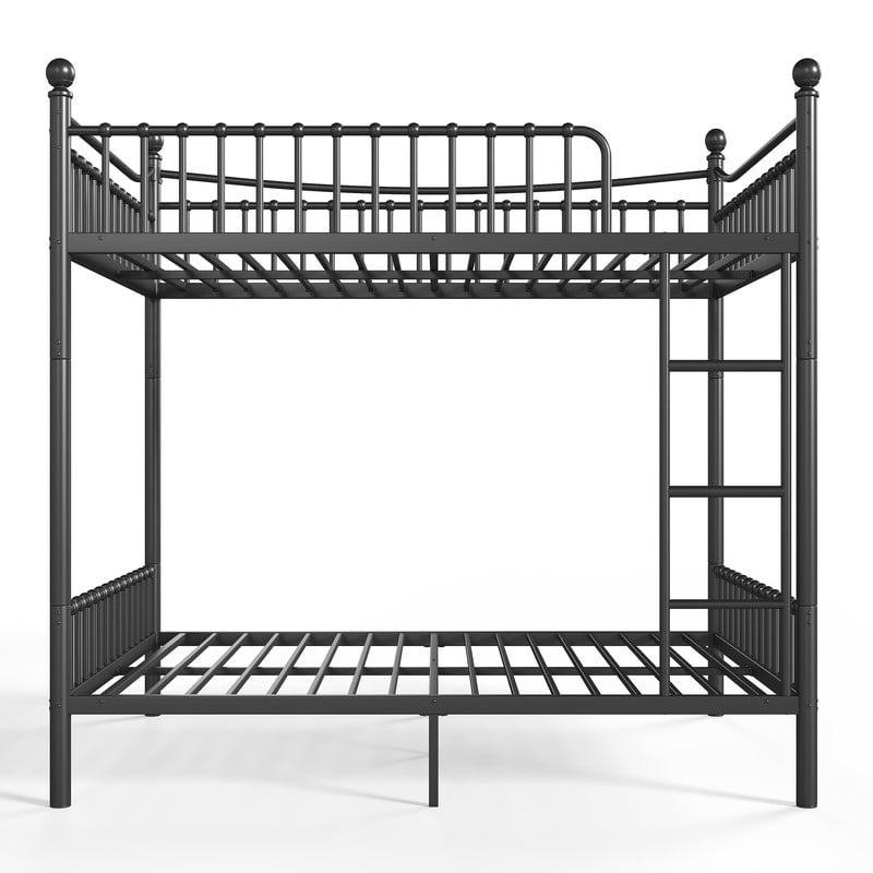 Full over Full Metal Bunk Bed with Curved Guardrail, Round Tube Bedpost Detachable Bed Frame for Kids, Teens & Adults