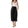 thumbnail image 4 of ZLBDYG Girls Linen Capri Pants Drawstring Straight Wide Leg Cropped Capris Trousers High Waisted Pants Summer Beach Vacation Clothes, 4 of 9