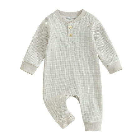 

Baby Girl Boys Waffle Romper Infant Solid Color Long Sleeve One Piece Fall Jumpsuit