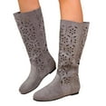 thumbnail image 6 of Mid Calf Boots With Cutout Design Low Heel Retro Boots Color: Grey Size: 40, 6 of 9