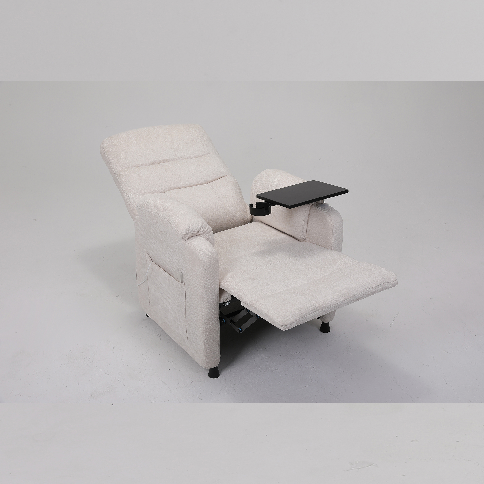 Miniyam Power Recliner Chair with Lumbar support in White, Tabletop & Cup Holder Full Steel Frame 7-Zone Support with Wired Memory Remote for Home Theater Indoor
