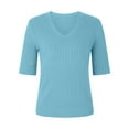 thumbnail image 4 of BRDFRL Women Summer Knit Shirt Blouse V Neck Short Sleeve Pullover Sweater Tops Light Blue M, 4 of 5