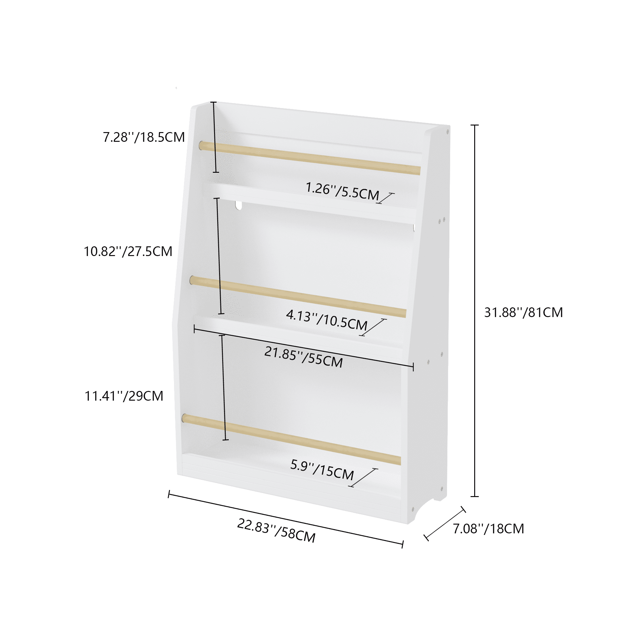 3-Tier Kids Book Shelf - White MDF & Pine Wood Book Rack for Bedroom, Playroom & Classroom, Organizes Books & Toys, 31.5" Tall