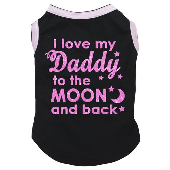 Petitebelle I Love My Daddy to The Moon Puppy Dog Shirt (Black/Pink, Small)