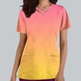 thumbnail image 2 of Xfvqtps Scrub Tops for Women Gradient Soft V-Neck Scrubs Comfortable Nursing Uniforms Casual Fashion Gradient Color Short Sleeve Nursing Clothes Top Working Uniforms with Pockets Yellow, 2 of 5