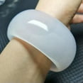 thumbnail image 3 of K-KED 56mm-62mm Beautiful Natural White Wide Jade Agate chalcedony Bangle icy Bracelet-62mm, 3 of 9