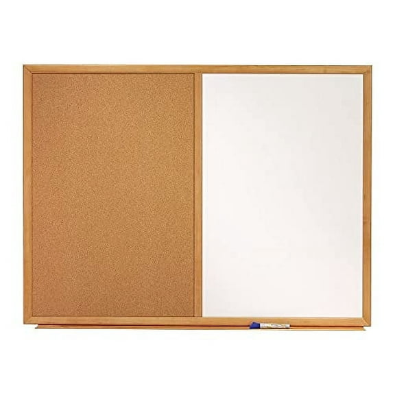 Quartet Combination Whiteboard & Corkboard, 3' x 2' Combo White Board & Cork Board, Oak Finish Frame (S553)