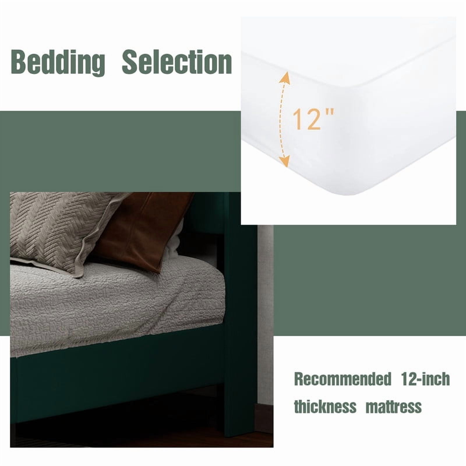 Caxkun Upholstered Platform Queen Size Bed Frame with Wingback headboard Wooden Slats Support,Green Velvet