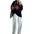 thumbnail image 5 of Seyurigaoka Women Argyle Print Sweater, Round Collar Long Sleeve Knitwear, 5 of 8