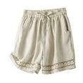 thumbnail image 3 of MKLEKYY Pantalones Cortos de Mezclilla para Mujer, Pantalones Cortos de Lino Fino de Verano para Mujer, Pantalones Casuales de Cintura Elástica con Encaje Hueco Retro para Mujer, 3 of 4