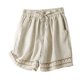thumbnail image 1 of Pantalones cortos de lino finos de verano para mujer: encaje retro calado, cintura elástica, pantalones informales, tallas M-XXXL, tejido de algodón, 1 of 6