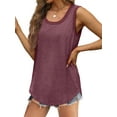 thumbnail image 5 of MOSHU Ribbed Trim Tank Tops for Women Flowy Round Neck Women Shirts Loose Fit Sleeveless Summer Tops, 5 of 12