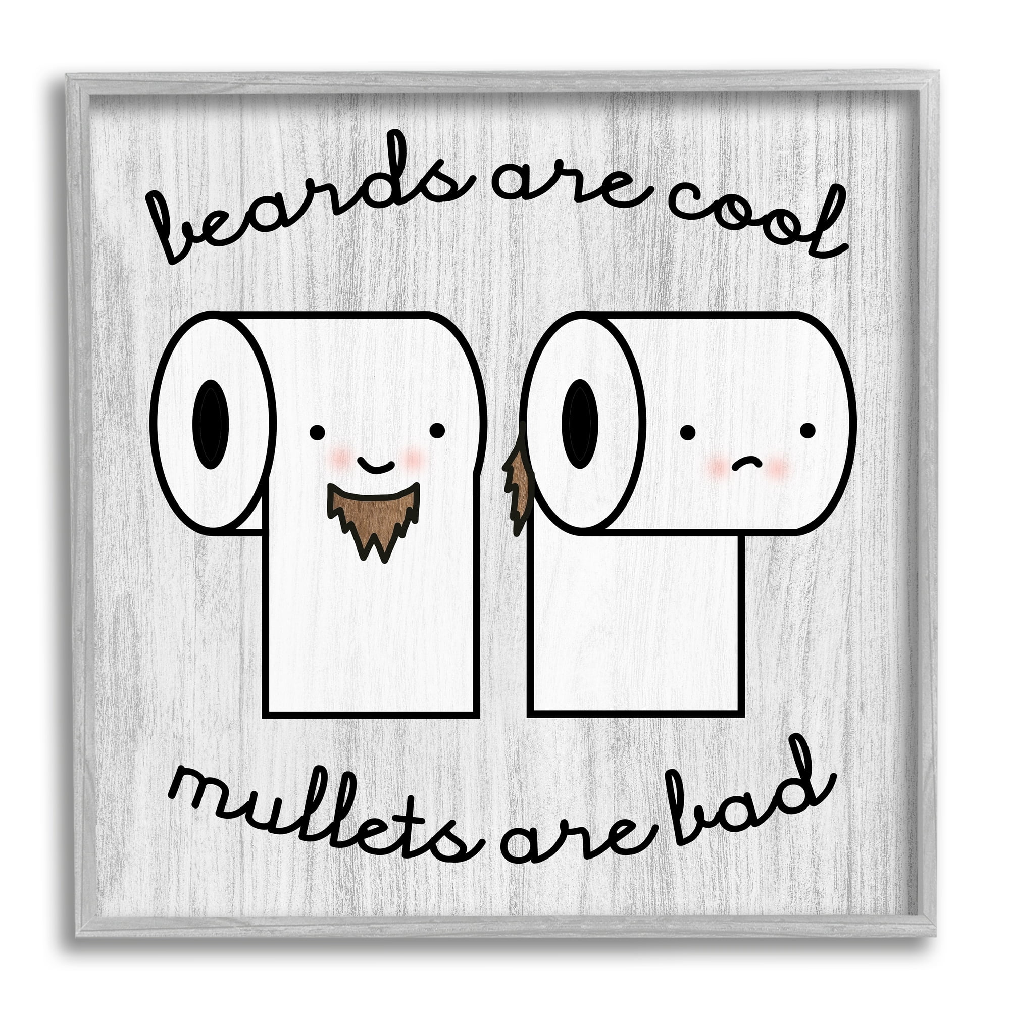 Stupell Industries Beards Vs. Mullets Toilet Paper Bathroom Humor Expression Graphic Art Gray Framed Art Print Wall Art, Design by Daphne Polselli