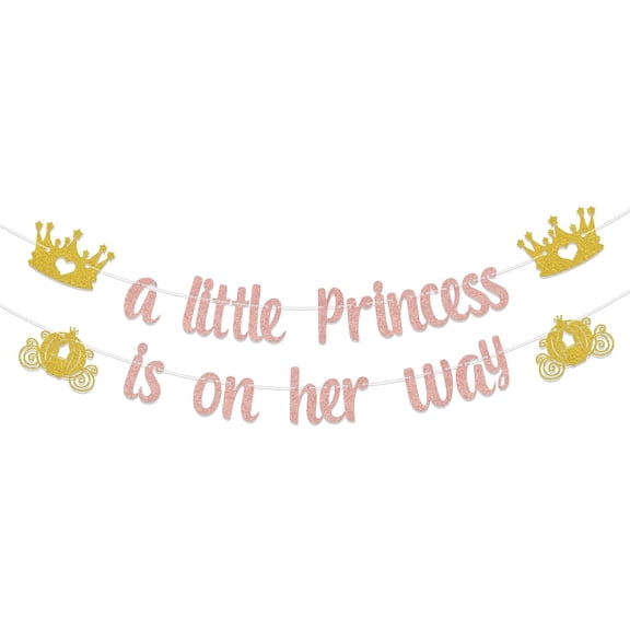 A Little Princess Is On Her Way Banner, Crown Welcome Baby Party Decorations, Princess Themed Baby Shower Decoration, Baby Girl 1st Birthday Party Supplies Rose Gold & Gold